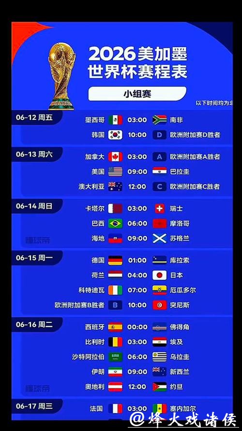 2026世界杯赛程直播时间表 2026世界杯赛程直播时间表